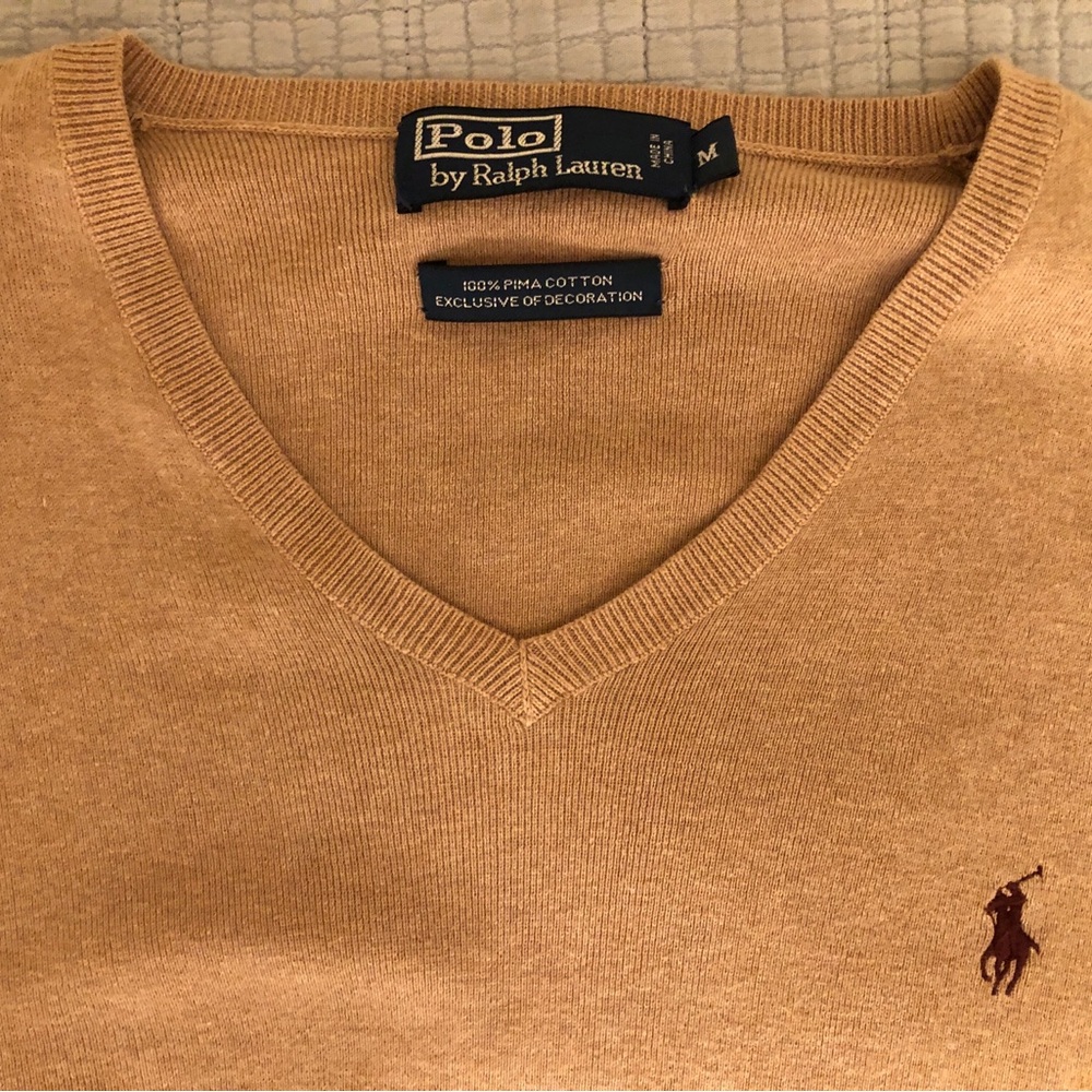 Ralph Lauren Men's Camel V-Neck Sweater